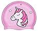 ZABERT C300 Kinder Badekappe Silikon Badekappen Wasserdicht schwimmhaube kinderbadekappe Jungen mädchen Baby - Lange Haare badehaube Bademütze Rosa Pink Einhorn