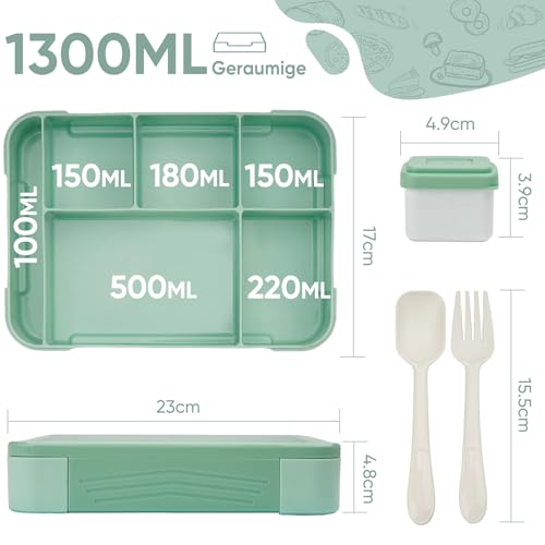 BIBURY Brotdose Kinder mit Fächern, Bento Box Kinder, Lunchbox 1300ml – Ansicht 3
