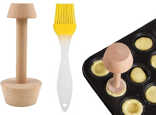 Wooden Tart Tamper Set Double-Side Egg Tarts Tamper Pastry Tools with Brush DIY Cake Pastry Tool for Mini Egg Tart Cheesecakes Dessert Baking