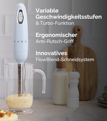 Smeg, Stabmixer HBF03CREU, Turbo-Funktion und Flowblend-Schneidesystem, mit Rutschfestem Griff, Integrierter Kabelaufwicklung… – Ansicht 2