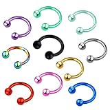 Beydodo Nariz Piercing 16G,Pirsings Ceja Fino Acero Quirúrgico Piercing Nariz 10 Piezas U con Bola Pendiente Nariz Falsa Multicolor