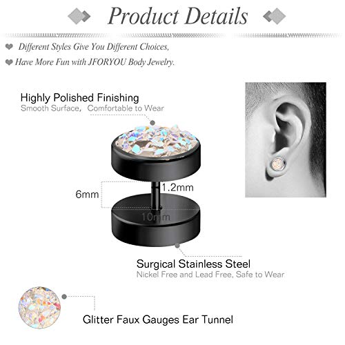 JFORYOU Fake Gauge Round Stud Earrings Stainless Steel Druzy Studs Earrings Set for Women Mens Girls Faux Fake Cheater Ear Plugs Gauge Punk Style2