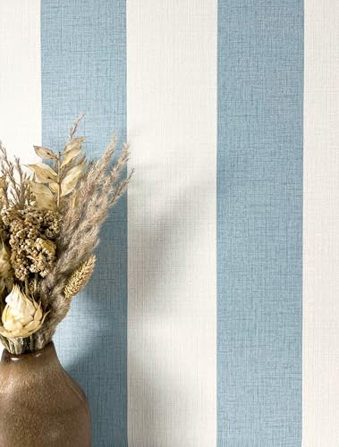 Newroom Papier Peint Intissé Bleu Rayures - Style Maison de Campagne Aspect Textile Lin pour Salon Chambre Cuisine