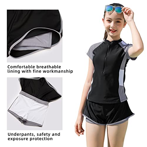 Girls Swimsuits, Kids Two-Piece Rashguard Swim Set Bathing Suits Beach Shorts Swim Shirts Size 6-7,8,10-12,14-163