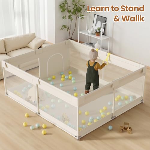 Image of Uanlauo Beige Large Baby Playpen - 69x59in Playpen for Babies and Toddlers