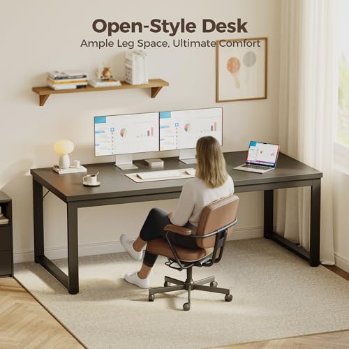 Image of 40 Inch Computer Desk, 1.2 inch Thick Small Office Table, Black | Modern Simple Style, Heavy Duty Industrial Frame, Small Study & Writing Table for Home Bedroom Work