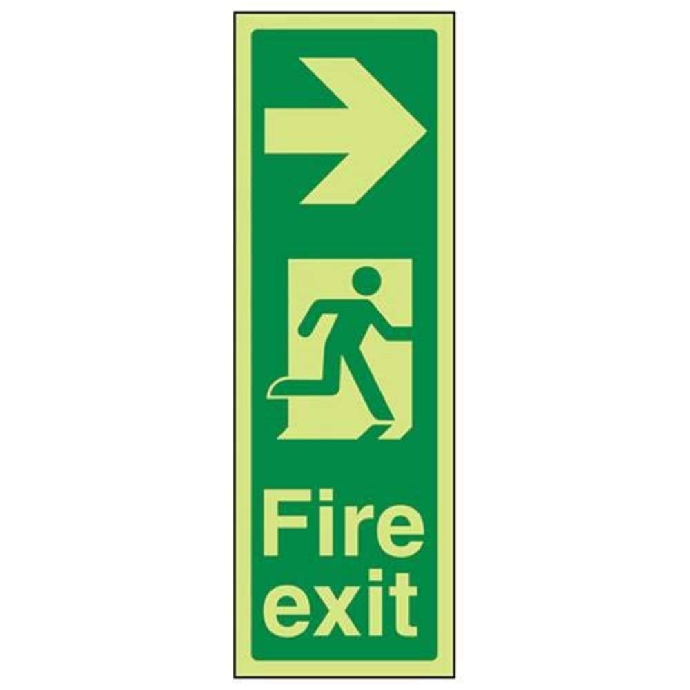 V Safety Glow In The Dark Fire Exit Arrow Right Sign - 200mm x 600mm - Rigid Plastic