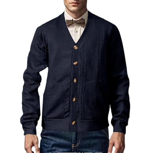 Men's Thicken Knitted Buttons Long Sleeve Knit Solid Color Pockets Warm Knitted Sweater