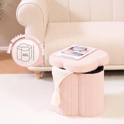 Image of B FSOBEIIALEO Storage Ottoman Cube, 15 inch Flower Shaped Ottomans, Pink