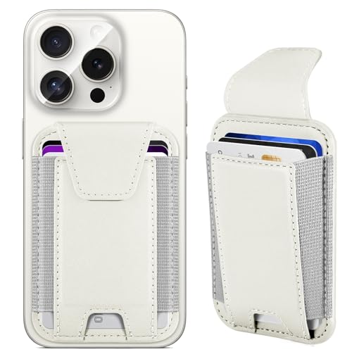 Image of Miroddi Creamy White Faux Leather MagSafe Wallet for Men, Tech Enthusiasts, RFID Blocking, 7 Card Slots, Compatible with iPhone 14 /13 /12 Models