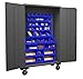 Durham 2502M-BLP-42-5295 Lockable Mobile Cabinet with 42 Blue Hook-On Bins, Flush Door Style, 48" Wide, 16 Gauge, Gray