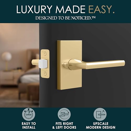 Image of Mega Handles Glamor Privacy, Lever & Lock Door Handle Set for Hallway, Closet and Bathroom, Keyless Lock, Heavy Duty Door Levers, Fits All Standard Door Sizes, Screws Included - Satin Brass (1 Pack)