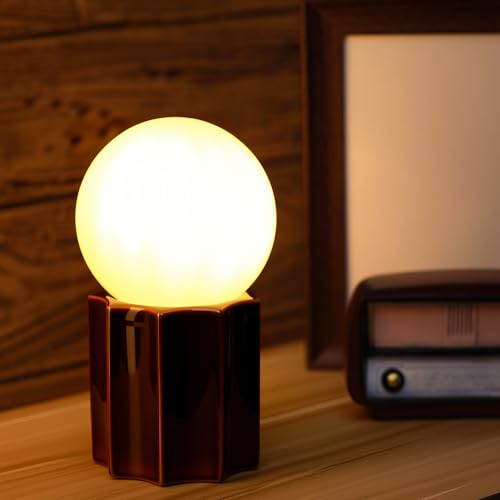 SYLW Modern Ceramics Table Lamp Brown Ceramic Base White Jade Round Ball Glass Accent Table Lamp Living Room Bedroom Bedside Nightstand House Office Home Reading