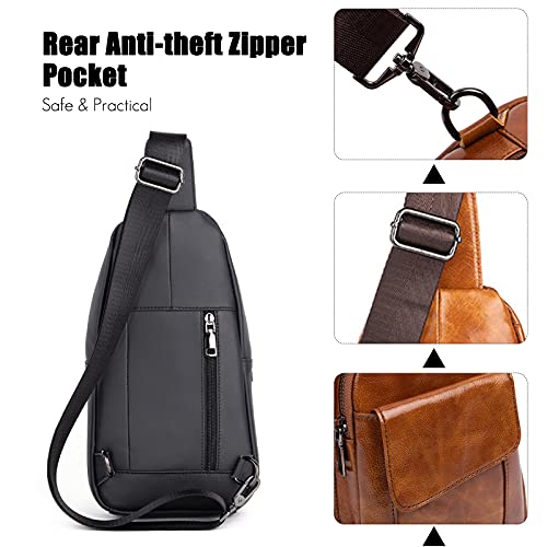 FANDARE Borstzak lederen slingbag heren dames schoudertas schoudertas sporttas voor outdoor reizen wandelen wandelen… - Image 5