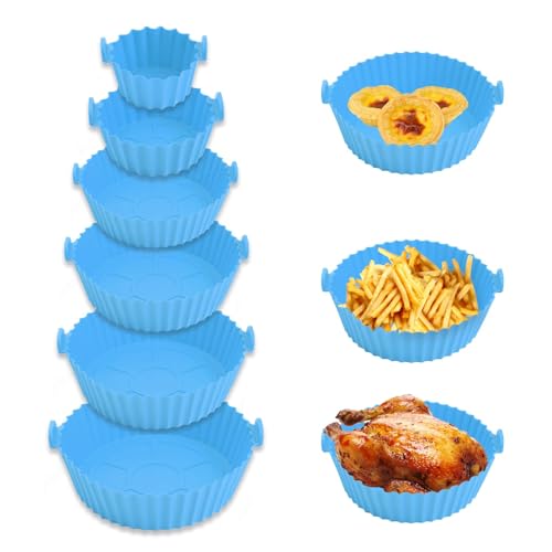 WFPPSK Molde Silicona Freidoras de Aire, 6 PZS Bandejas para Freidora de Aire Molde Olla de Silicona para Freidora Accesorios Freidora de Aire Accesorio bandeja redonda reusable Airfryer (azul oscuro)
