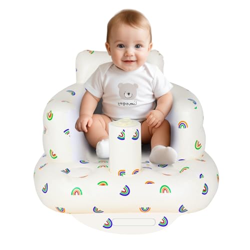 Image of AirSwim Inflatable Baby Chair, Baby Inflatable Seat for Babies 3 Months and Up Summer Inflatable Baby Seat for Sitting Up, Blow Up Baby Floor Seat with Built in Air Pump, Rainbow