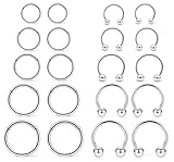 Hoeudjo 16G Stainless Steel Hinged Clicker Segment Septum Rings Horseshoe Earring Nose Lip Ring Hoop Cartilage Tragus Daith Helix Sleeper Earrings Body Piercing Jewelry Silvertone 8mm 10mm 12mm