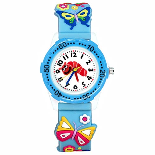 Reloj de niña Dibujos Animados de Moda Estilo de Mariposa Lindo Estudiante Niñas niños Cuarzo Relojes de Pulsera de Silicona 3D Relojes para niñas (Color : Blue)
