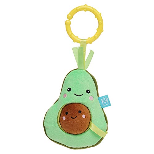 Image of Manhattan Toy Mini-Apple Farm Avacado Baby Travel Toy with Rattle, Chime, Crinkle Fabric & Teether Clip-on Attachment