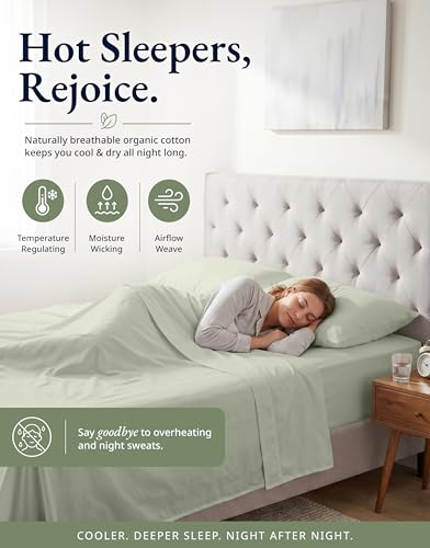 Image of LANE LINEN 100% Organic Cotton Fitted Bed Sheets Queen Size (+Pillowcases) Soft & Comfy Percale Weave Fully Elasticized Low Pilling Fade Resistant Deep Pocket Fits Mattress Upto 15 inch - Mineral