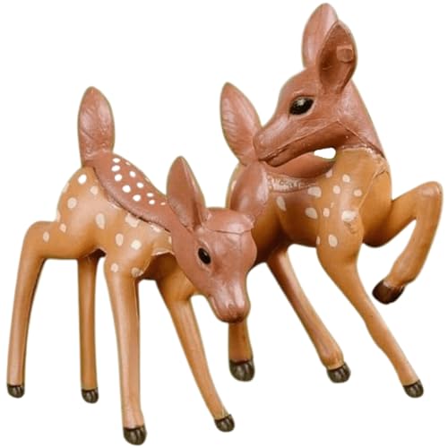 Miniature Deer Figurines - 2 Pack Resin Woodland Animal Ornaments for Fairy Garden, Dollhouse, Micro Landscape, and Home Decor | DIY Forest Animal Crafts, Cake Toppers, and Garden Decoration Supplies