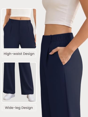 JEKAOYI Womens High Waist Stretchy Wide Leg Work Pants Business Casual Dress Slacks with Pockets Navy Blue - image 4