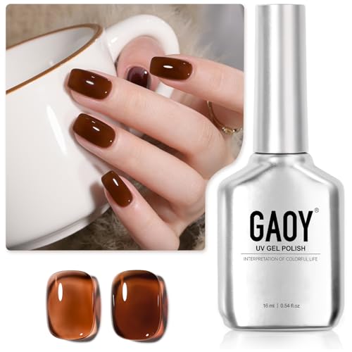 GAOY Jelly Nude Gel Nail Polish 16ml Sheer Dark Brown Translucent Soak Off Gel Polish UV Light Cure for Nail Art DIY 1628 Hot Cocoa