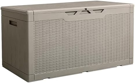 （17:30時点） Alebert｢アレベルト｣ 物置 収納庫 屋外 大型物置 380Ｌ大容量 幅123*奥行57*高さ62cm ベランダ収納 倉庫 ベランダストッカー 屋外収納 ガーデン収納 ベンチ コンテナ 防水 耐候 ガーデン/庭/ベランダ 収納 大容量 おしゃれ (薄茶色, 380L)