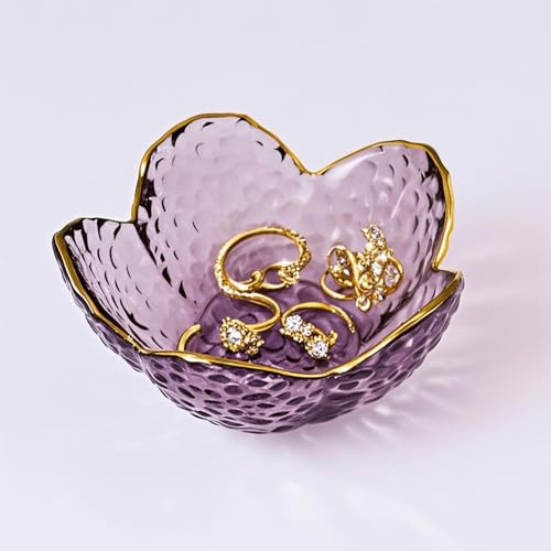 BROSEBEAQ Purple Glass Jewelry Dish Tray, Birthday Gifts