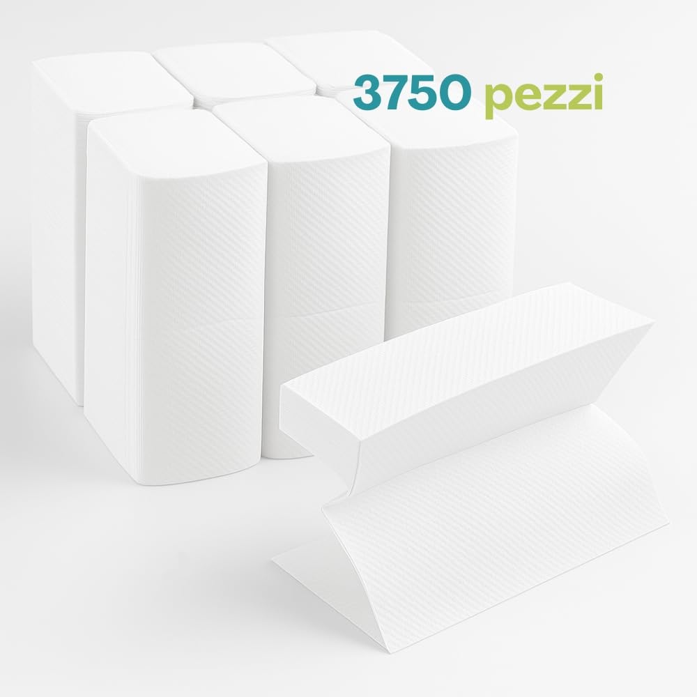 Virsus 3750 Asciugamani monouso piegati a Z con misura 20,5x24cm Asciugamani di Carta per Dispenser piegati a Z microgoffrato Pura cellulosa interfogliati per dispenser