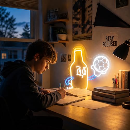 Image of Soccer Neon Sign for Wall Decor Light Up Sign Led Signs for Room Party Home Wall Decor USB Powered