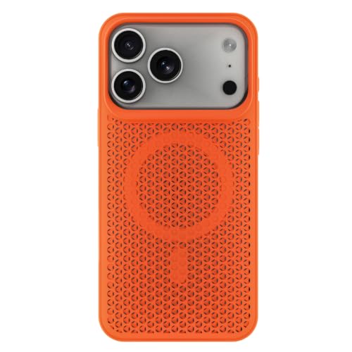 Image of Pikkme Back Cover for iPhone 17 Pro | Honeycomb Cooling Design | Silicone Heat Dissipation | Mag-Safe Compatible | Shockproof Camera Protection Bumper Case (Orange)