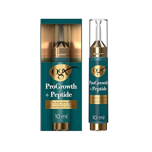 OGX ProGrowth + Peptide Scalp Serum (1x10 ml), sérum pelo de rápida absorción, fórmula que fortalece y densifica desde la raíz, estimula la hidratación cuero cabelludo, cabello fino o debilitado