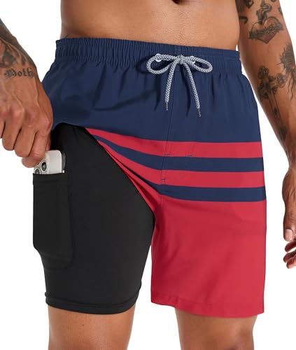 Image of APTRO Men's Swim Trunks with Compression Liner 5 Inch Bathing Suit Beach Swimsuits