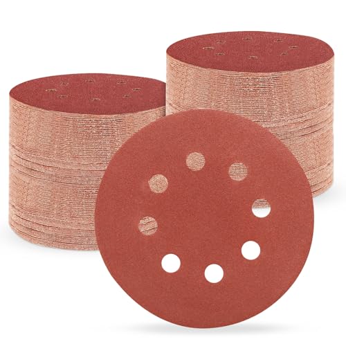 Papier abrasif pour ponceuse orbitale grain 180, disque abrasif 125mm 8 trous ponçage métal bois