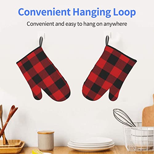 2Pcs Oven Mitts Sets,Red Black Buffalo Check,Kitchen Oven Glove High Heat Resistant 500 Degree Oven Mitts And Pot Holder,Surface Safe For Baking,Cooking,Bbq #TOP4