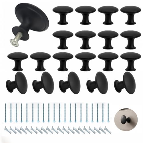 MewHunk 20PCS Bouton de Meuble Ronds en Inox 30MM, Noir, Poignee de Meuble Cuisine Élégant pour Tiroirs et Placards, Bouton de Porte Durable et Poignee de...