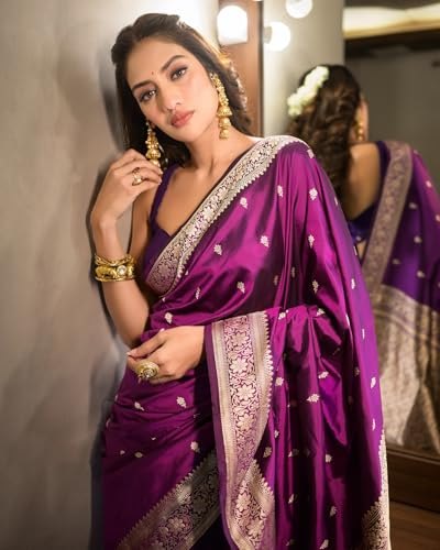 Image of Sugathari Women's Maroon Banarasi Kanchipuram Art Silk Saree for Women - Traditional Wedding & Party Saree with Blouse Piece - Ethnic Indian Silk Saree for Bridal, Festive (KS-156)