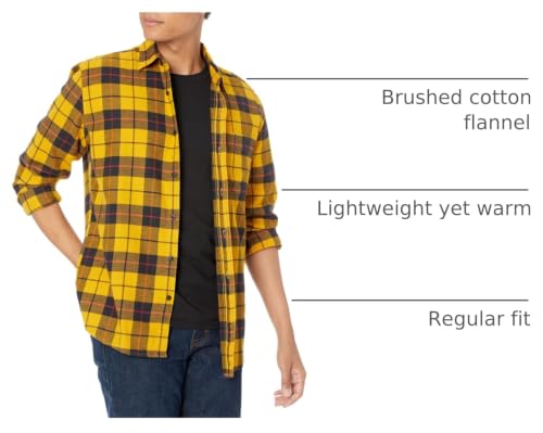 Image of Amazon Essentials Men's Regular Fit Long-Sleeve Flannel Shirt, Soft Brushed Cotton, Lightweight yet Warm