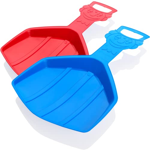 Plastkon 2er Set Poporutscher mit Handgriff - Breite Sitzfläche - Design eines Fröhlichen Clown - Schneerutscher Porutscher Schneeflitzer für Kinder (Blau & Rot), 56 x 33 x 4,5 cm Cover