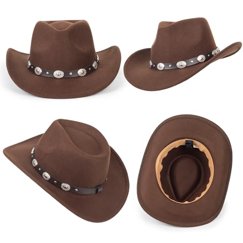 Bawnhaw Felt-Fedora Western Brown-Cowgirl-Hat For Women-Men Wide-Brim With Silver-Buckle-Belt Classic Panama Vintage-Cowboy-Hats Rodeo-Hat M thumb #6