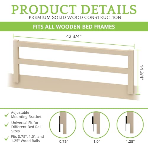 Image of Safety Guard Rail for Baby, Kids, and Children - Solid Wood Safety Bed Rail for Toddlers - Easy Installation - Premium Protection for Bunk, Twin, Full, Queen and King Size Beds - (Heritage Fog)