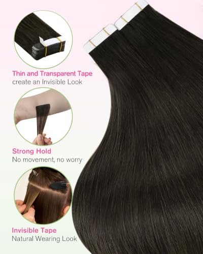 Image of YoungSee Dark Brown Tape in Extensions Ash Brown Invisible Tape in Hair Extensions Human Hair Can be Heat-Styled Tape ins Human Hair Extension for First-time Users 50g 16 Inch 20pcs