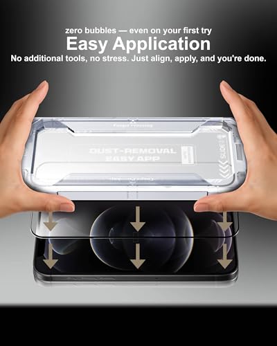 Image of Affix 2 Pack for iPhone 12 and iPhone 12 Pro Full Coverage Tempered Glass, Screen Protector Guard with Easy Fix Installation Tool, 9H Hardness Shatterproof, HD Clear Scratch Resistant