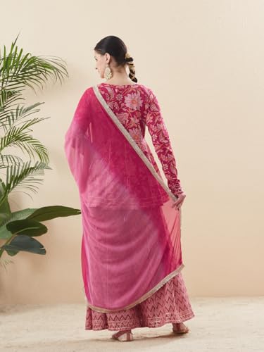 Image of MOKOSH Women's Cotton Printed Peplum Kurta Sharara Set with Dupatta | Ethnic wear| 3 Piece Outfit | Floral Printed | Square Neck