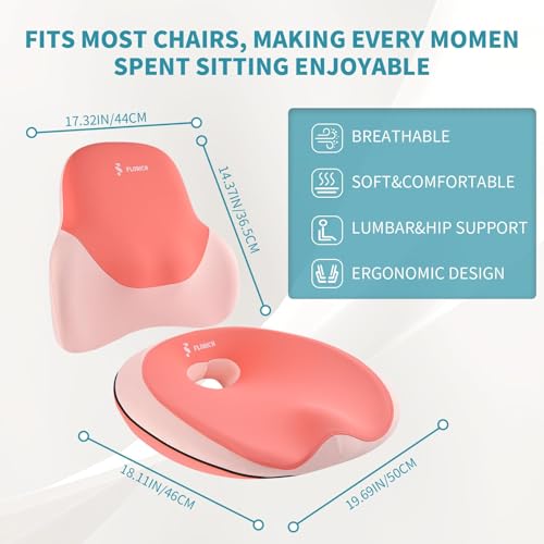Image of FLORICH Seat Cushion and Lumbar Support Pillow for Office Chair Car Neck Headrest Pillow Memory Foam Seat Pads Pressure Relief Back Cushion and Carseat Pads(Purple Pink)