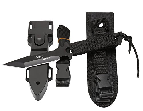 Dragon Squama Dive Knife - Tactical,Hunting,Survival Black Scuba Diving Sharp Blade Knives with Line Cutter,Razor Edge,ABS Sheath and Adjustable Leg Elastic Strap.(black ABS)