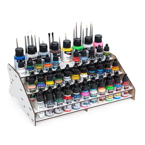 Support En Bois Pour Peintures Acryliques Et Pinceaux – Rangement 44 Flacons + 1 Pot 200 Ml – Montage Facile Sans Colle