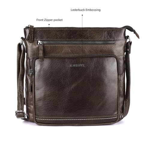 Image of LEDERBUCK Olga Women's Extra-Large Genuine Leather Crossbody Purse - Soft Triple-Zip Shoulder Bag