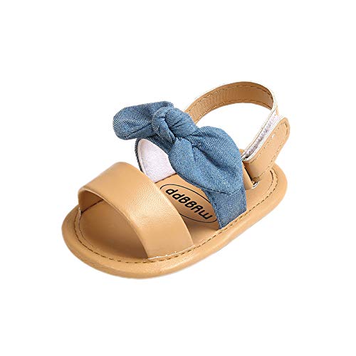 Baby Girls Bowknot Sandals Summer Non-Slip Soft Sole Princess Casual Beach Sandals (B#Blue, 0-6M)
